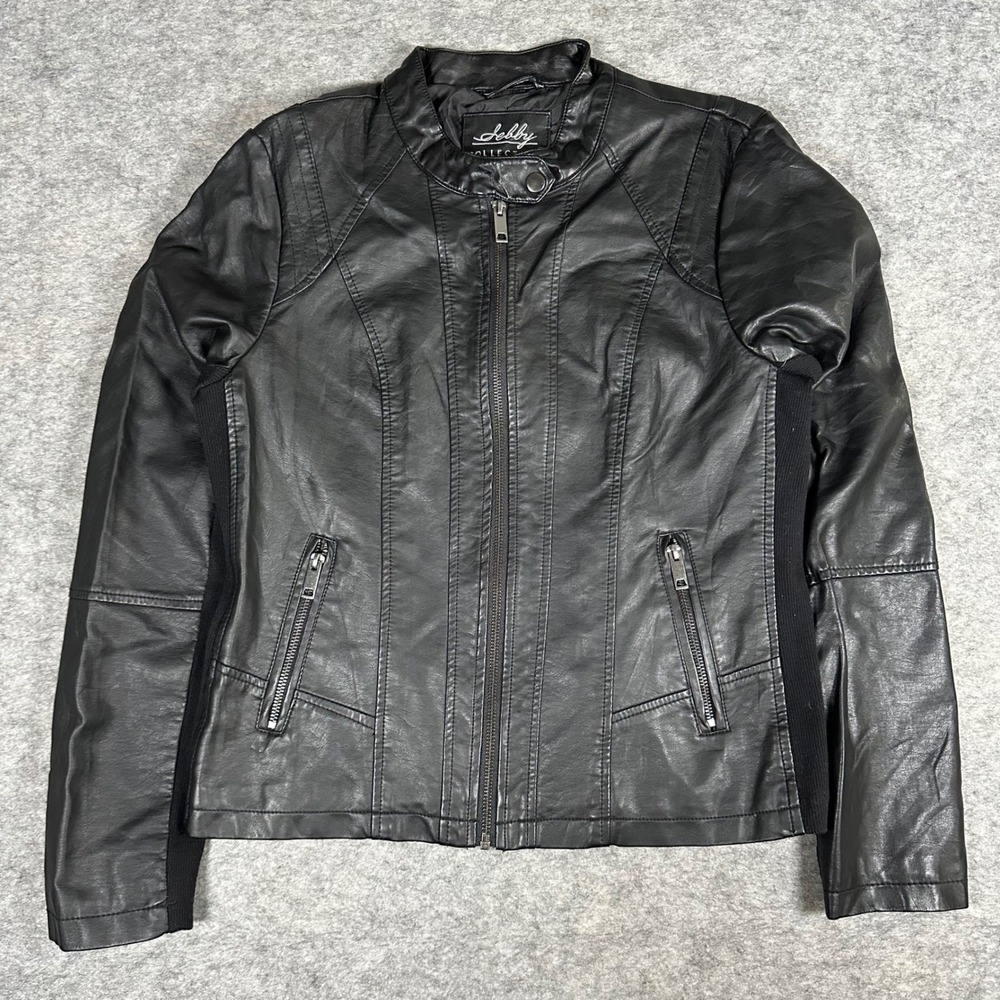 Sebby Collection Womens Black SL9505 Moto Faux Leather Jacket L